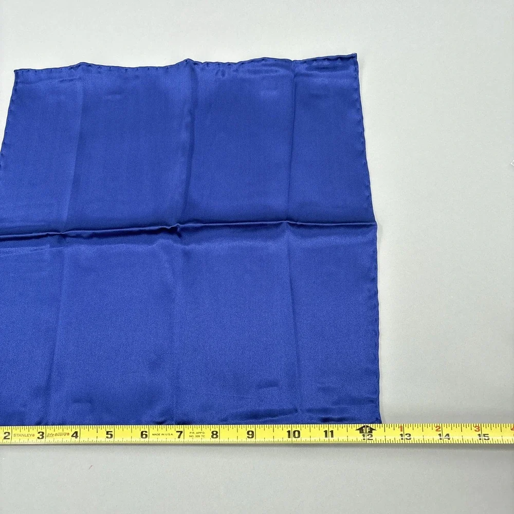 Brioni Silk Tie Pocket Square Set Blue Solid Handmade Italy Satin Luxury Classic